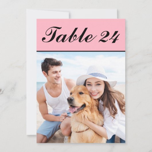 ピンクエレガント色の黒いペット結婚の写真のテーブル番号 招待状 (裏面)