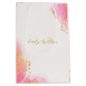 ピンクエレガント色アルコールインク金ゴールドグリッターパーティー ミディアムペーパーバッグ (正面)