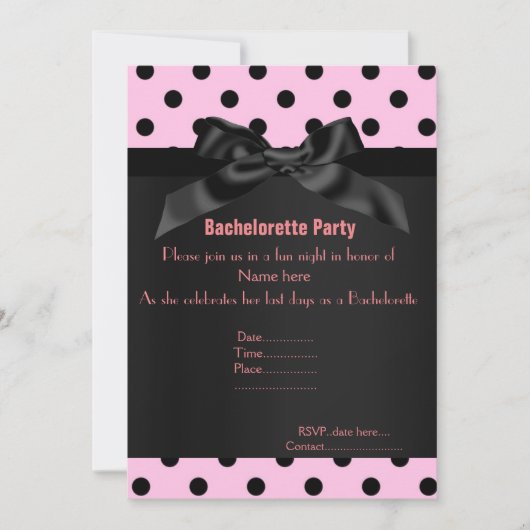 ピンクエレガント色ブラックスポットバチェロレッテ 招待状 (正面)