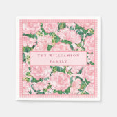 ピンクエレガント花柄サマーファミリー スタンダードカクテルナプキン (正面)