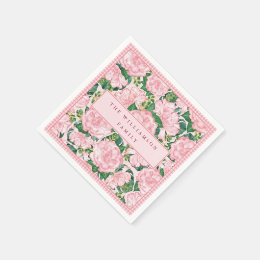 ピンクエレガント花柄サマーファミリー スタンダードカクテルナプキン (角)