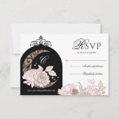 ピンクエレガント花模様ムーンスターズTiaraキンセアニラ 出欠カード (正面)