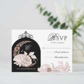 ピンクエレガント花模様ムーンスターズTiaraキンセアニラ 出欠カード (スタンド正面)