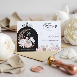 ピンクエレガント花模様ムーンスターズTiaraキンセアニラ 出欠カード