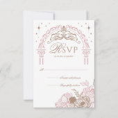 ピンクエレガント花模様ムーンスターズTiaraキンセアニラ 出欠カード (正面)