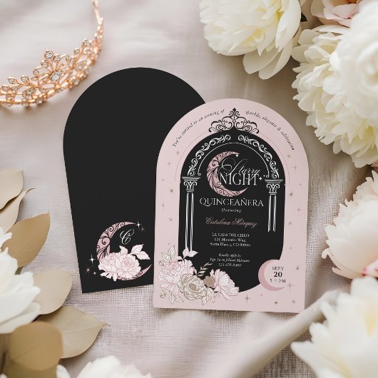 ピンクエレガント花模様ムーンスターズTiaraキンセアニラ 招待状