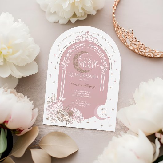 ピンクエレガント花模様ムーンスターズTiaraキンセアニラ 招待状