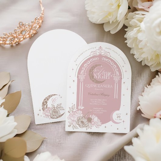 ピンクエレガント花模様ムーンスターズTiaraキンセアニラ 招待状