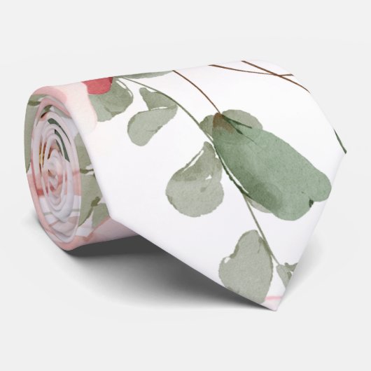 ピンクエレガント花模様ユ結婚ーカリ新郎 ネクタイ (ロール)