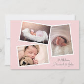 ピンクエレガント花模様写真誕生のお知らせ 案内状 (裏面)