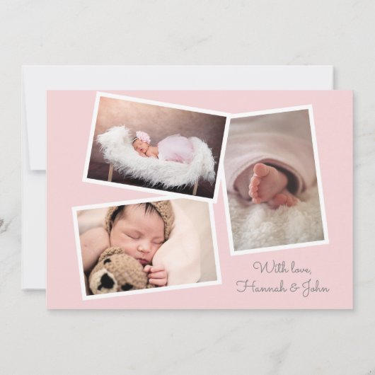 ピンクエレガント花模様写真誕生のお知らせ 案内状 (裏面)