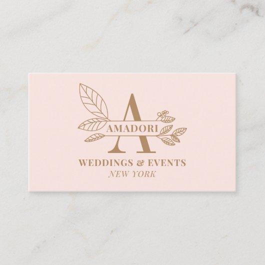 ピンクエレガント茶色のフローラモダンイニシャルモノグラム 名刺 (正面)