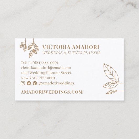 ピンクエレガント茶色のフローラモダンイニシャルモノグラム 名刺 (裏面)