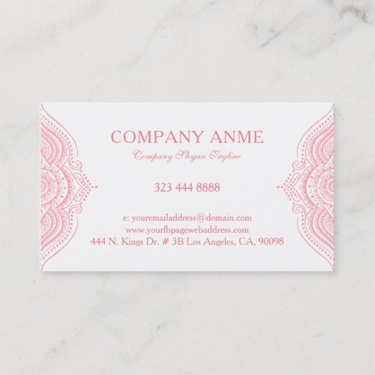 ピンクエレガント華美マンダルレース 名刺 (裏面)
