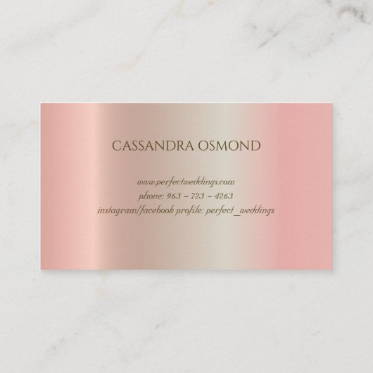 ピンクエレガント華美メタリックの金ゴールド枠 名刺 (裏面)