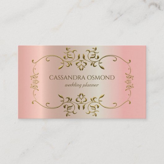 ピンクエレガント華美メタリックの金ゴールド枠 名刺 (正面)