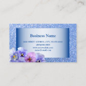 ピンクエレガント薄紫パンシーフローラブルーグリッター 名刺 (裏面)
