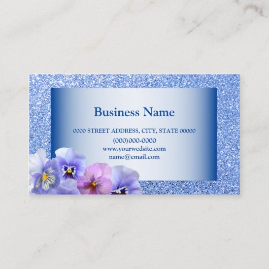 ピンクエレガント薄紫パンシーフローラブルーグリッター 名刺 (裏面)