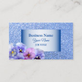 ピンクエレガント薄紫パンシーフローラブルーグリッター 名刺 (正面)