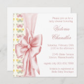 ピンクエレガント蝶の赤ちゃんガールシャワー 招待状 (正面/裏面)