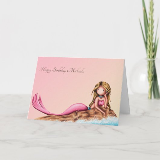 ピンクエレガント誕生日のカスタマイズ可能な人魚 カード (正面)