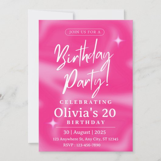 ピンクエレガント誕生日招待状カスタマイズ 招待状 (正面)