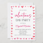ピンクエレガント赤いハートバレンタインデーパーティー 招待状 (正面)
