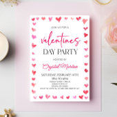 ピンクエレガント赤いハートバレンタインデーパーティー 招待状