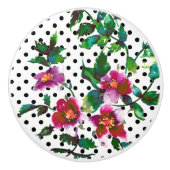 ピンクエレガント赤マゼンタウォーターバラ水玉模様 セラミックノブ (正面)