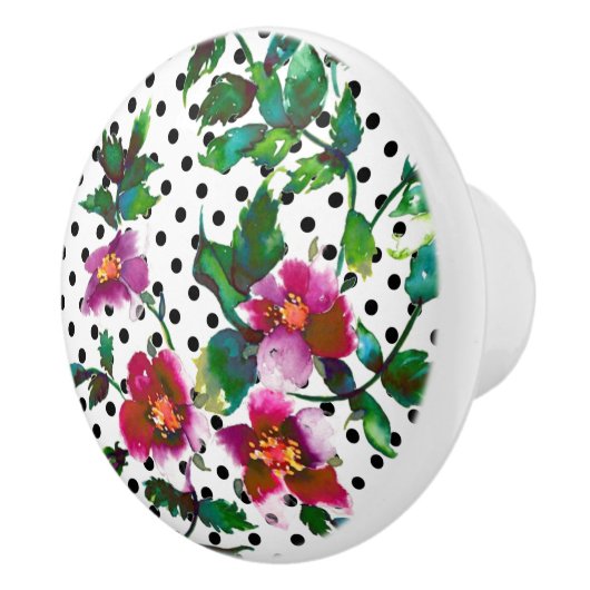 ピンクエレガント赤マゼンタウォーターバラ水玉模様 セラミックノブ (右)