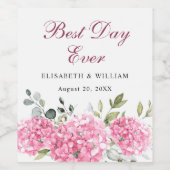 ピンクエレガント赤面アジサイ・ユーカリ結婚プス ワインラベル (シングルラベル)