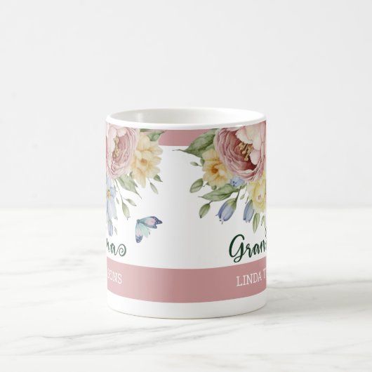 ピンクエレガント赤面イエロー春フローラ祖母 コーヒーマグカップ (中央)