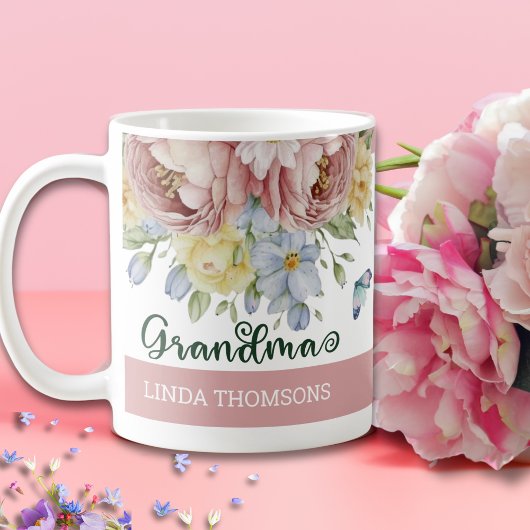 ピンクエレガント赤面イエロー春フローラ祖母 コーヒーマグカップ