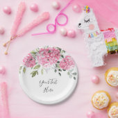 ピンクエレガント赤面ウォーターカラーアジサイ・ユーカリ ペーパープレート (パーティー)