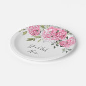 ピンクエレガント赤面ウォーターカラーアジサイ・ユーカリ ペーパープレート (アングル)