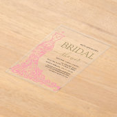 ピンクエレガント赤面ガウンブライダルシャワー アクリル招待状 (レイダウン)