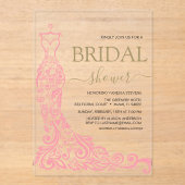 ピンクエレガント赤面ガウンブライダルシャワー アクリル招待状 (正面)