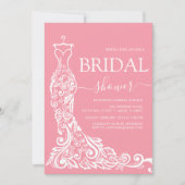 ピンクエレガント赤面ガウンブライダルシャワー 招待状 (正面)