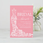 ピンクエレガント赤面ガウンブライダルシャワー 招待状 (スタンド正面)