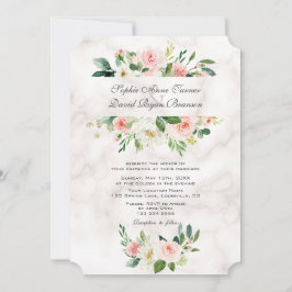 ピンクエレガント赤面クリームフラワーマーブル結婚ズ 招待状