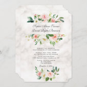 ピンクエレガント赤面クリームフラワーマーブル結婚ズ 招待状 (正面/裏面)