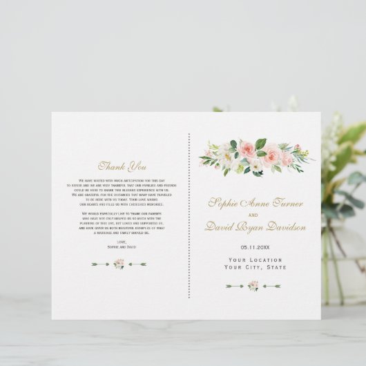 ピンクエレガント赤面クリームフローラ結婚式 プログラム (スタンド正面)