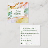 ピンクエレガント赤面グリーンパステルカスタム スクエア名刺 (正面/裏面)