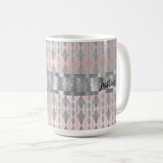 ピンクエレガント赤面シルバーハーレクイン コーヒーマグカップ (正面右)