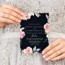 ピンクエレガント赤面スペインの結婚フローラ 招待状