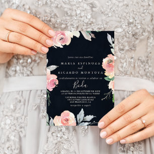 ピンクエレガント赤面スペインの結婚フローラ 招待状