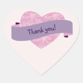 ピンクエレガント赤面フラワーハートありがとう ハートシール (正面)