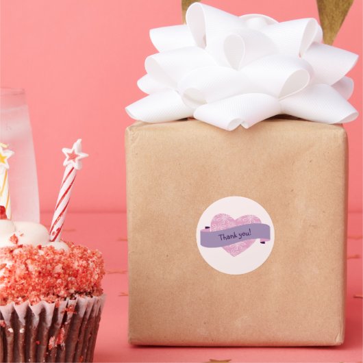 ピンクエレガント赤面フラワーハートありがとう ラウンドシール (パーティー)