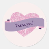 ピンクエレガント赤面フラワーハートありがとう ラウンドシール (正面)