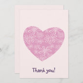 ピンクエレガント赤面フラワーハートサンキューカード 招待状 (正面/裏面)